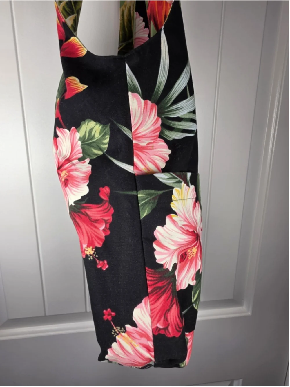 Pinkham Made In Hawaii Reversible Canvas Tote Bag Tropical Hibiscus Floral Black
